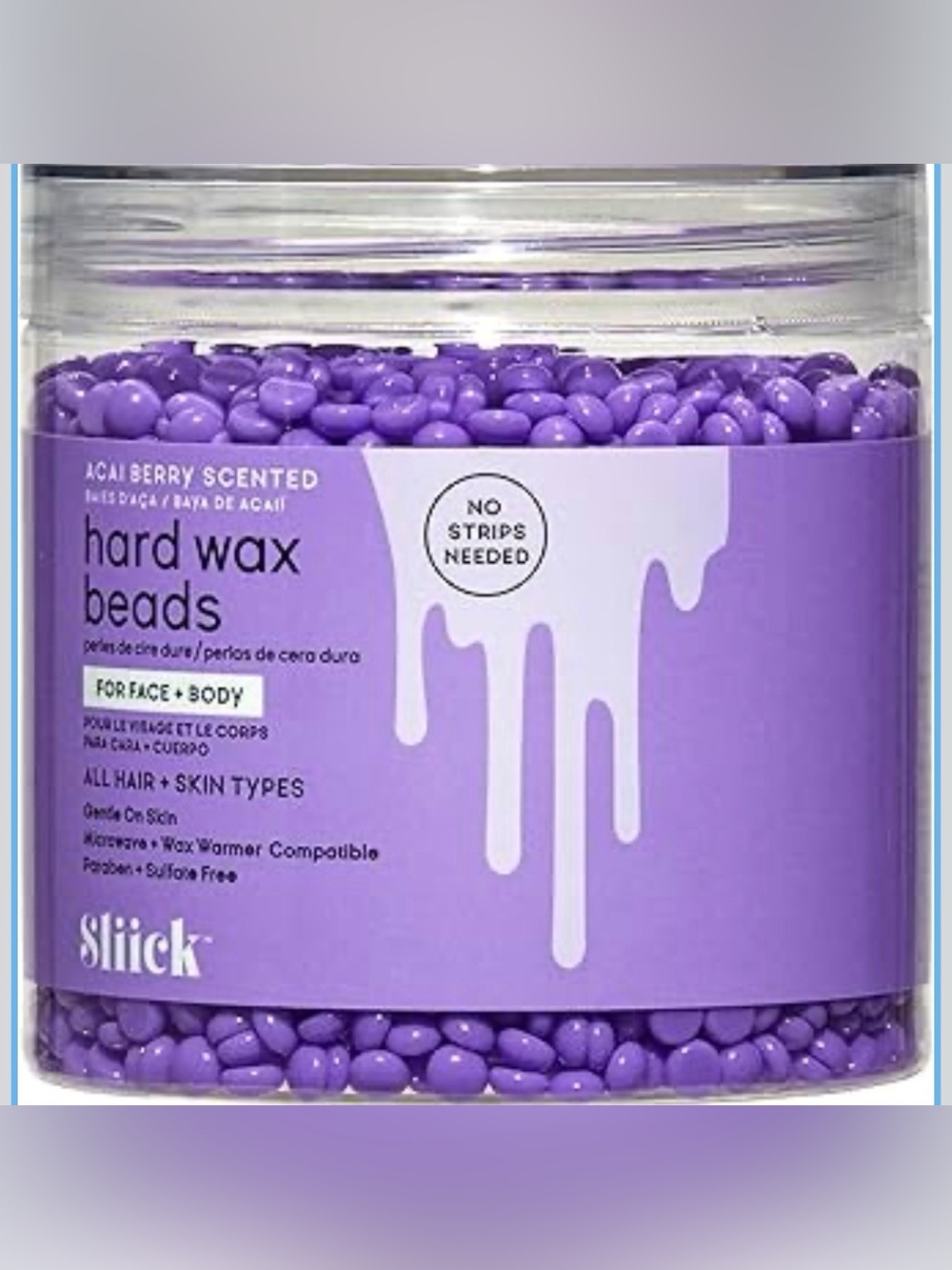 Sliick Acai Berry Hard Wax Beads for Face and Body 8oz Purple No Strips Needed